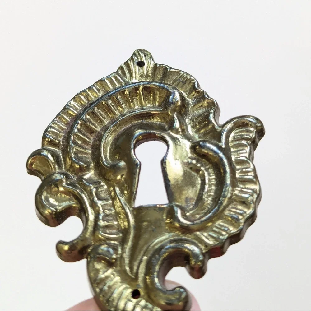 French Provincial Key Hole Cover Plate Antiqued Metal Ornate John Widdicomb